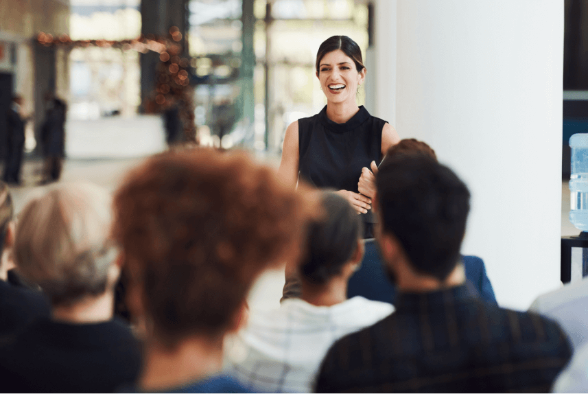 Providers present to women at work.